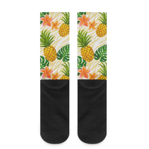 Beige Zebra Pineapple Pattern Print Crew Socks