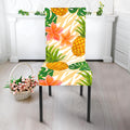 Beige Zebra Pineapple Pattern Print Dining Chair Slipcover