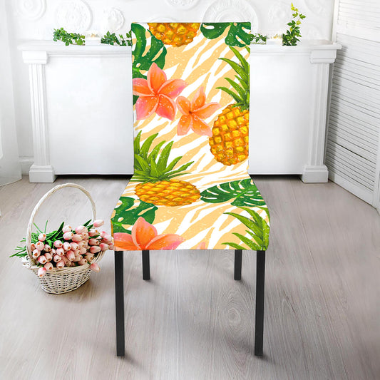 Beige Zebra Pineapple Pattern Print Dining Chair Slipcover