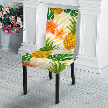 Beige Zebra Pineapple Pattern Print Dining Chair Slipcover