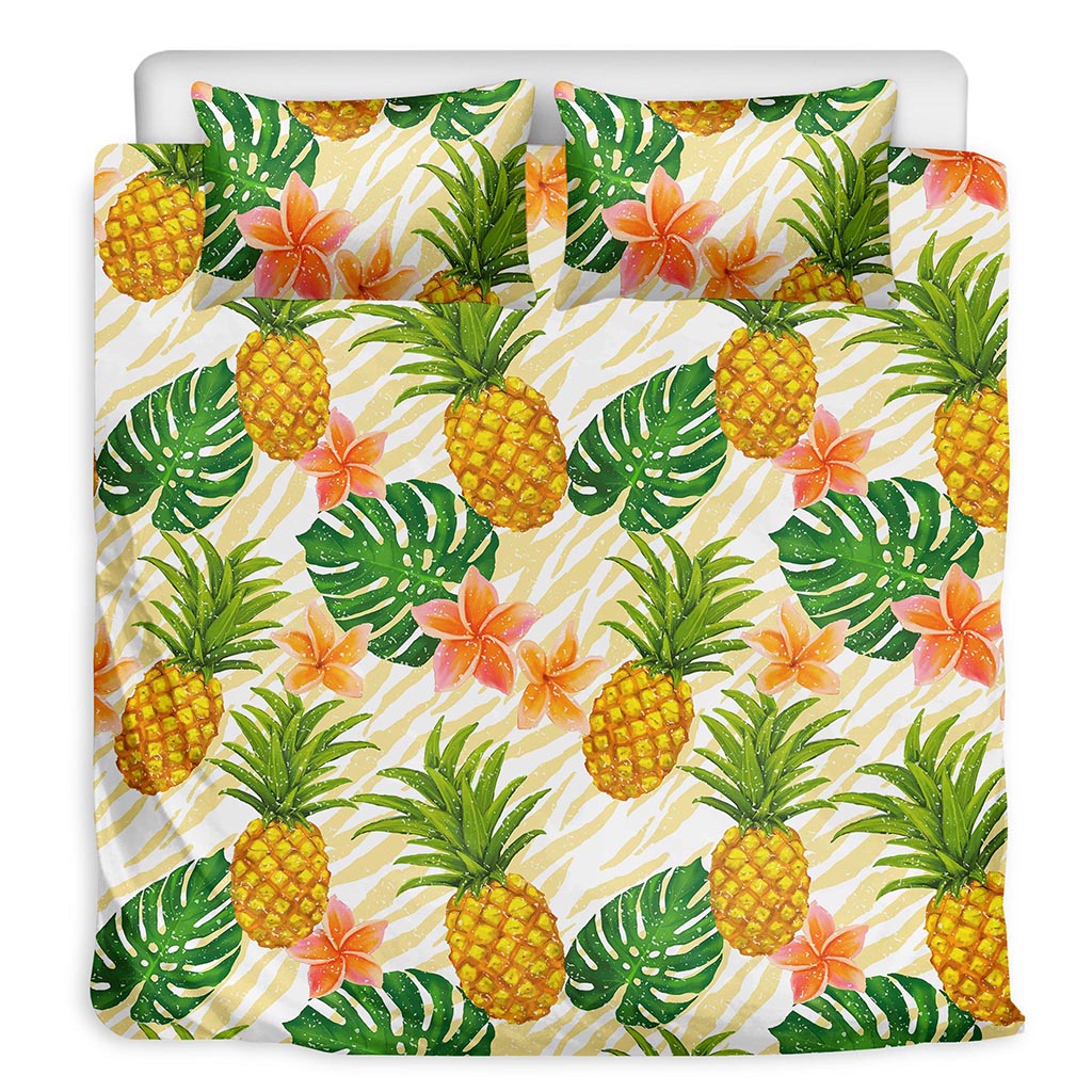 Beige Zebra Pineapple Pattern Print Duvet Cover Bedding Set