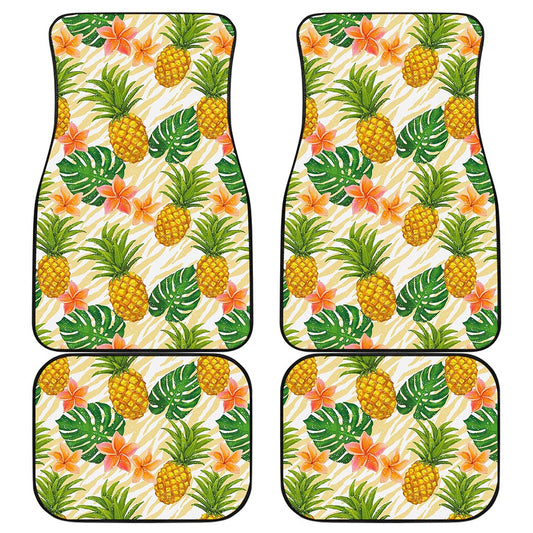 Beige Zebra Pineapple Pattern Print Front and Back Car Floor Mats