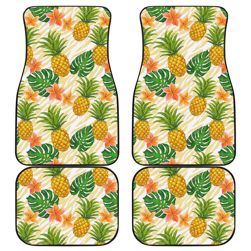 Beige Zebra Pineapple Pattern Print Front and Back Car Floor Mats