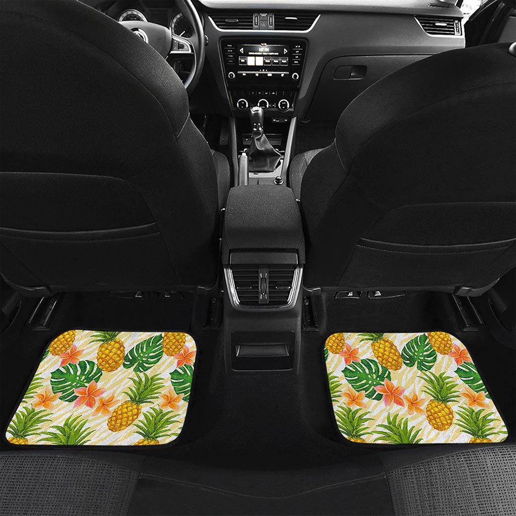 Beige Zebra Pineapple Pattern Print Front and Back Car Floor Mats