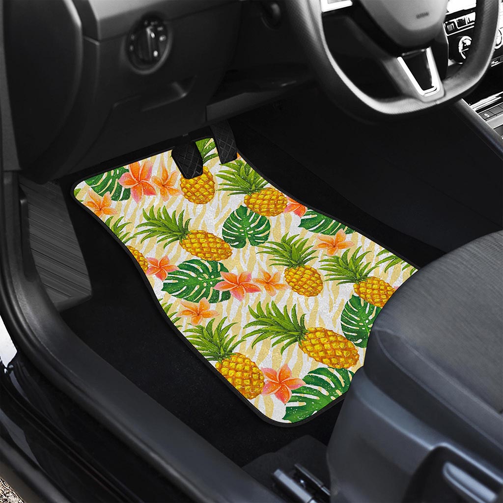 Beige Zebra Pineapple Pattern Print Front and Back Car Floor Mats