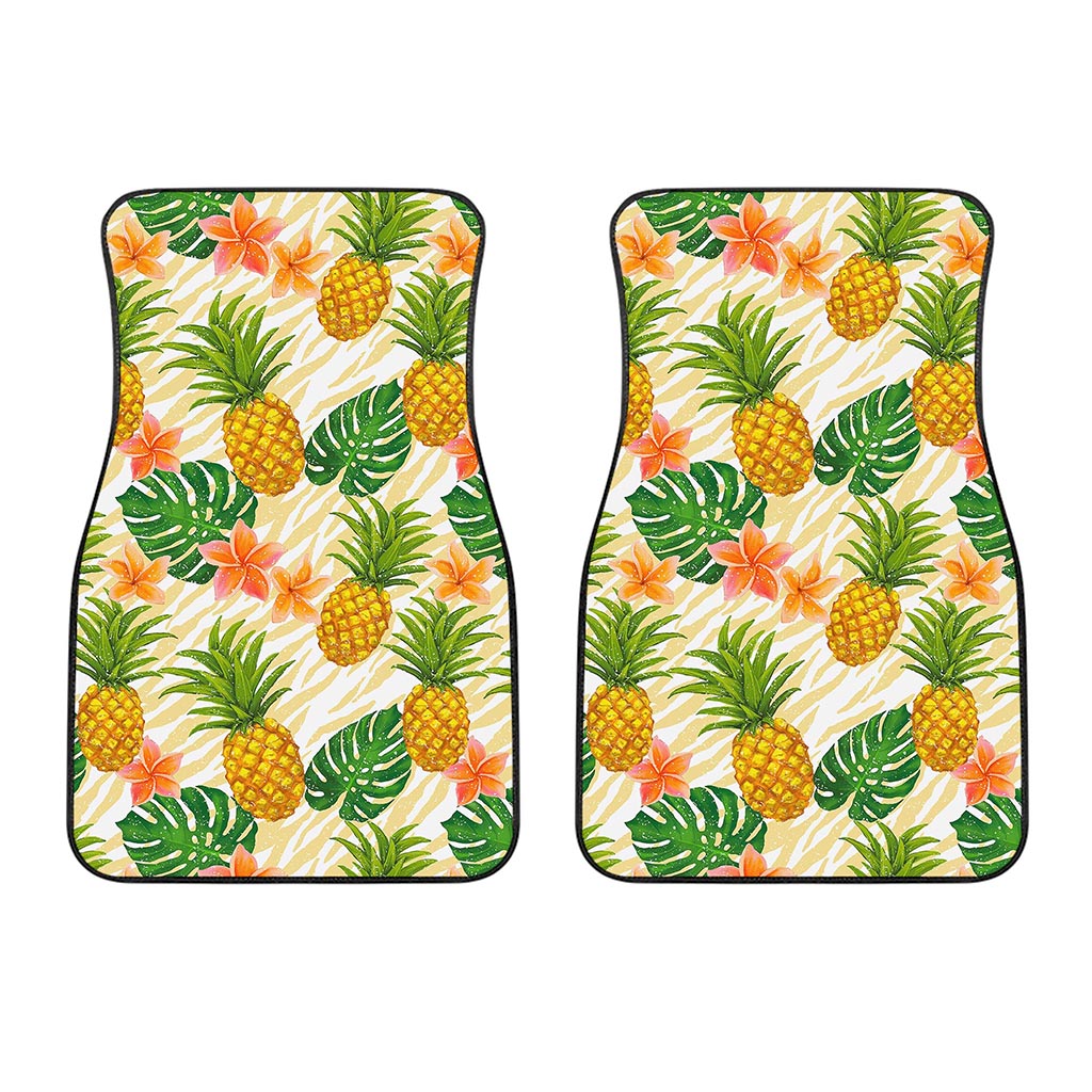 Beige Zebra Pineapple Pattern Print Front Car Floor Mats