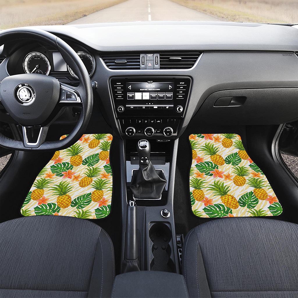 Beige Zebra Pineapple Pattern Print Front Car Floor Mats