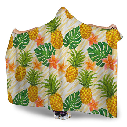 Beige Zebra Pineapple Pattern Print Hooded Blanket