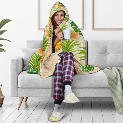 Beige Zebra Pineapple Pattern Print Hooded Blanket