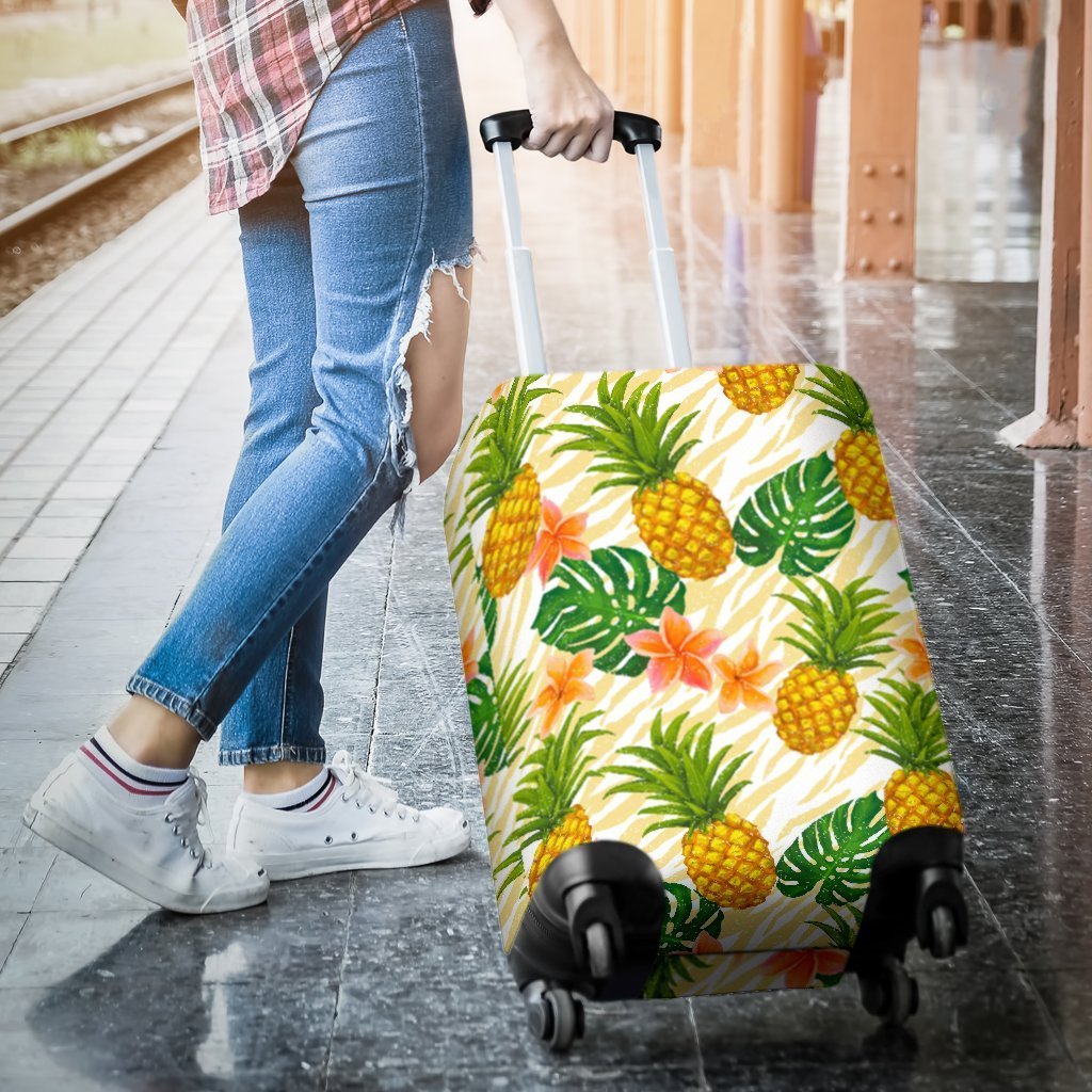 Beige Zebra Pineapple Pattern Print Luggage Cover GearFrost