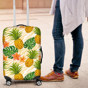 Beige Zebra Pineapple Pattern Print Luggage Cover GearFrost