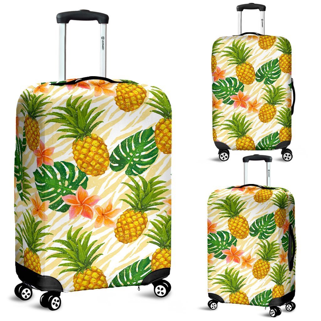 Beige Zebra Pineapple Pattern Print Luggage Cover GearFrost