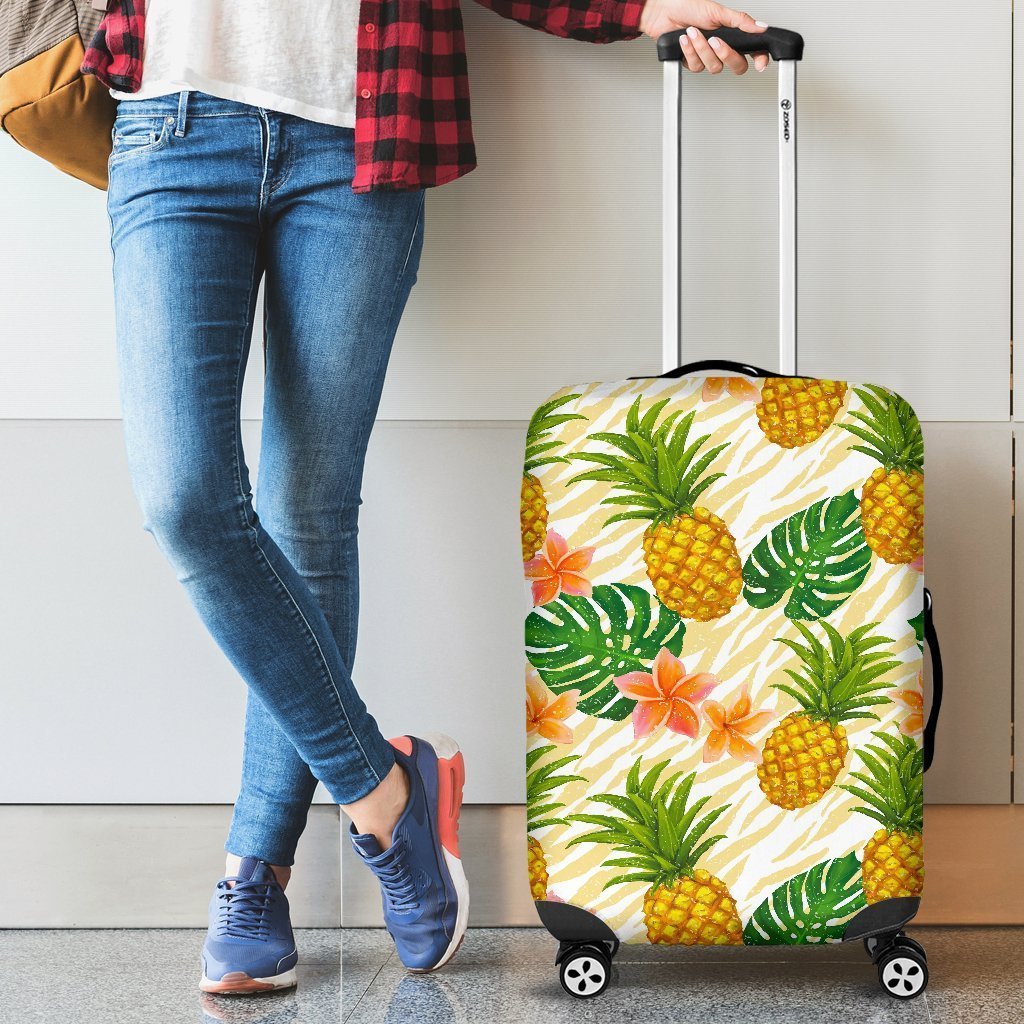 Beige Zebra Pineapple Pattern Print Luggage Cover GearFrost