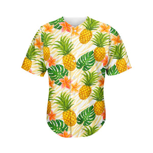 Beige Zebra Pineapple Pattern Print Men's Baseball Jersey