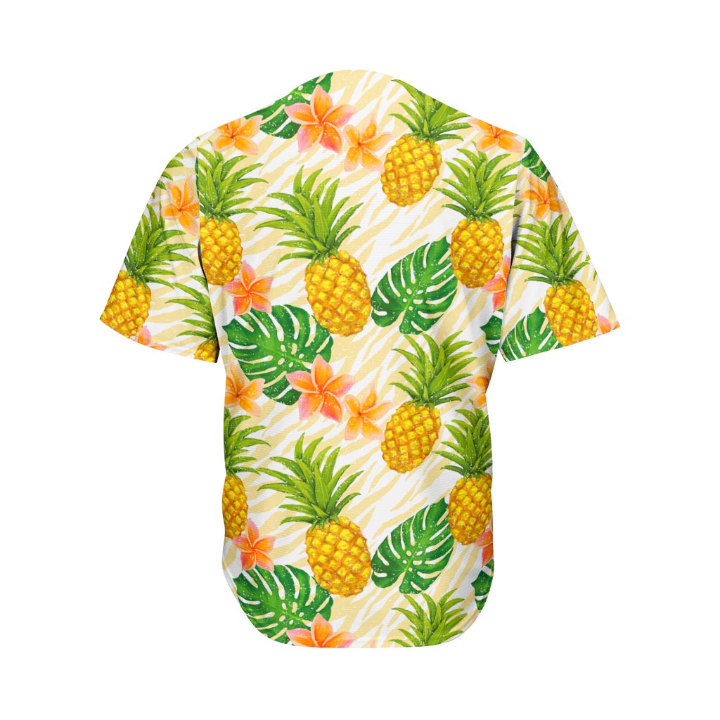 Beige Zebra Pineapple Pattern Print Men's Baseball Jersey