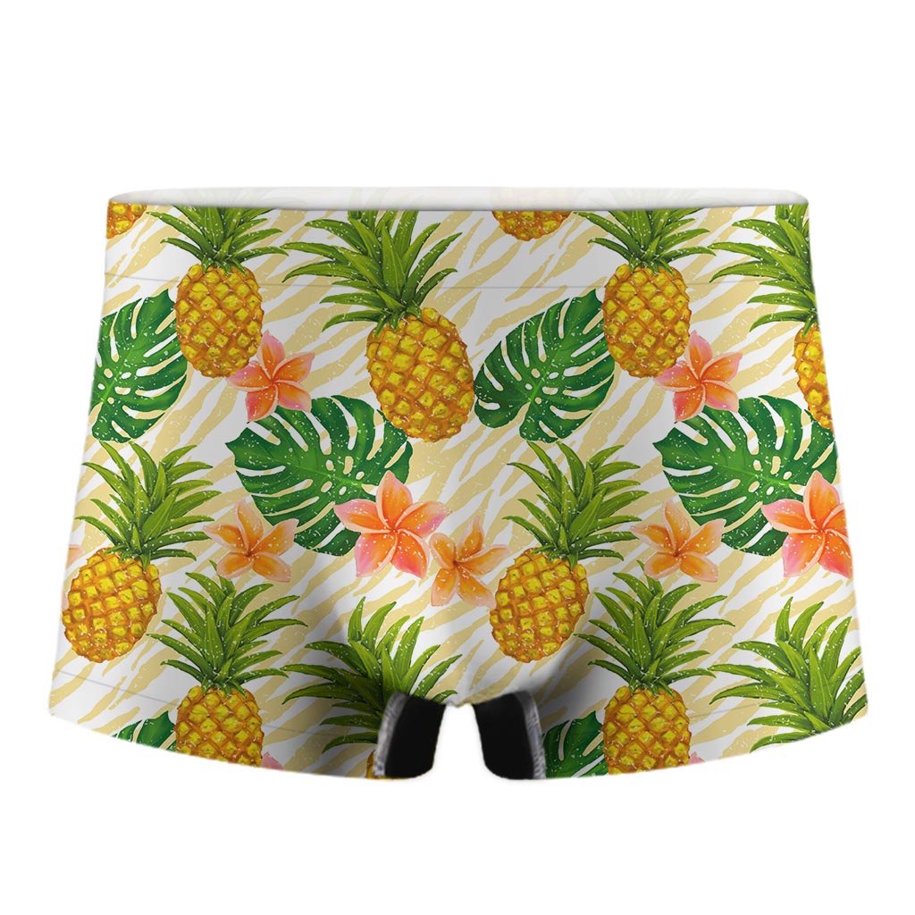 Beige Zebra Pineapple Pattern Print Men's Boxer Briefs