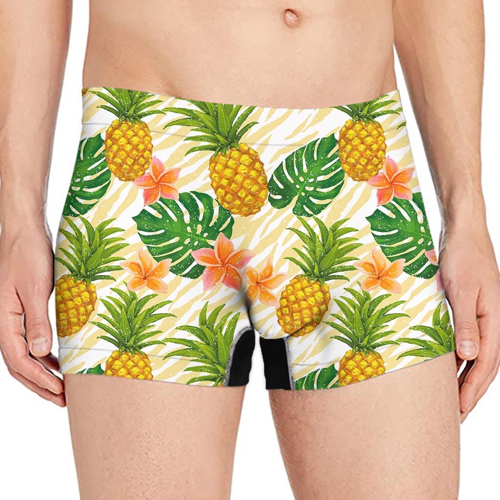 Beige Zebra Pineapple Pattern Print Men's Boxer Briefs