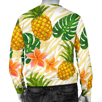 Beige Zebra Pineapple Pattern Print Men's Crewneck Sweatshirt GearFrost