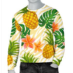 Beige Zebra Pineapple Pattern Print Men's Crewneck Sweatshirt GearFrost