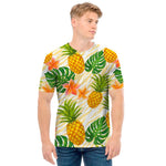 Beige Zebra Pineapple Pattern Print Men's T-Shirt