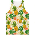 Beige Zebra Pineapple Pattern Print Men's Tank Top