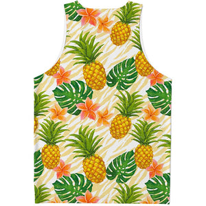 Beige Zebra Pineapple Pattern Print Men's Tank Top