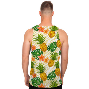 Beige Zebra Pineapple Pattern Print Men's Tank Top