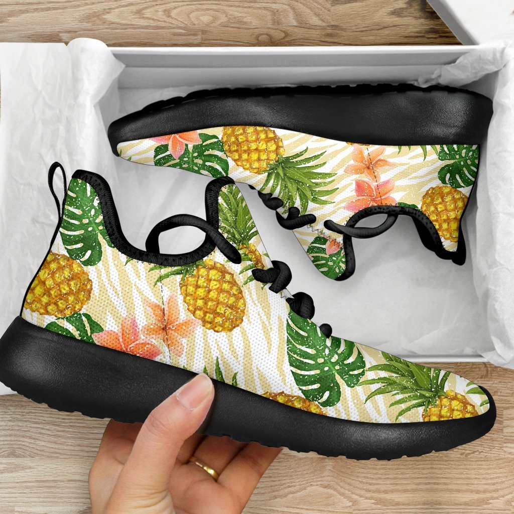 Beige Zebra Pineapple Pattern Print Mesh Knit Shoes GearFrost