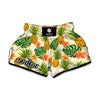 Beige Zebra Pineapple Pattern Print Muay Thai Boxing Shorts