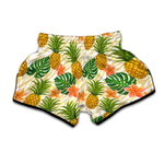 Beige Zebra Pineapple Pattern Print Muay Thai Boxing Shorts