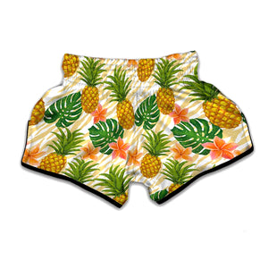 Beige Zebra Pineapple Pattern Print Muay Thai Boxing Shorts