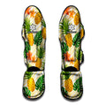Beige Zebra Pineapple Pattern Print Muay Thai Shin Guards