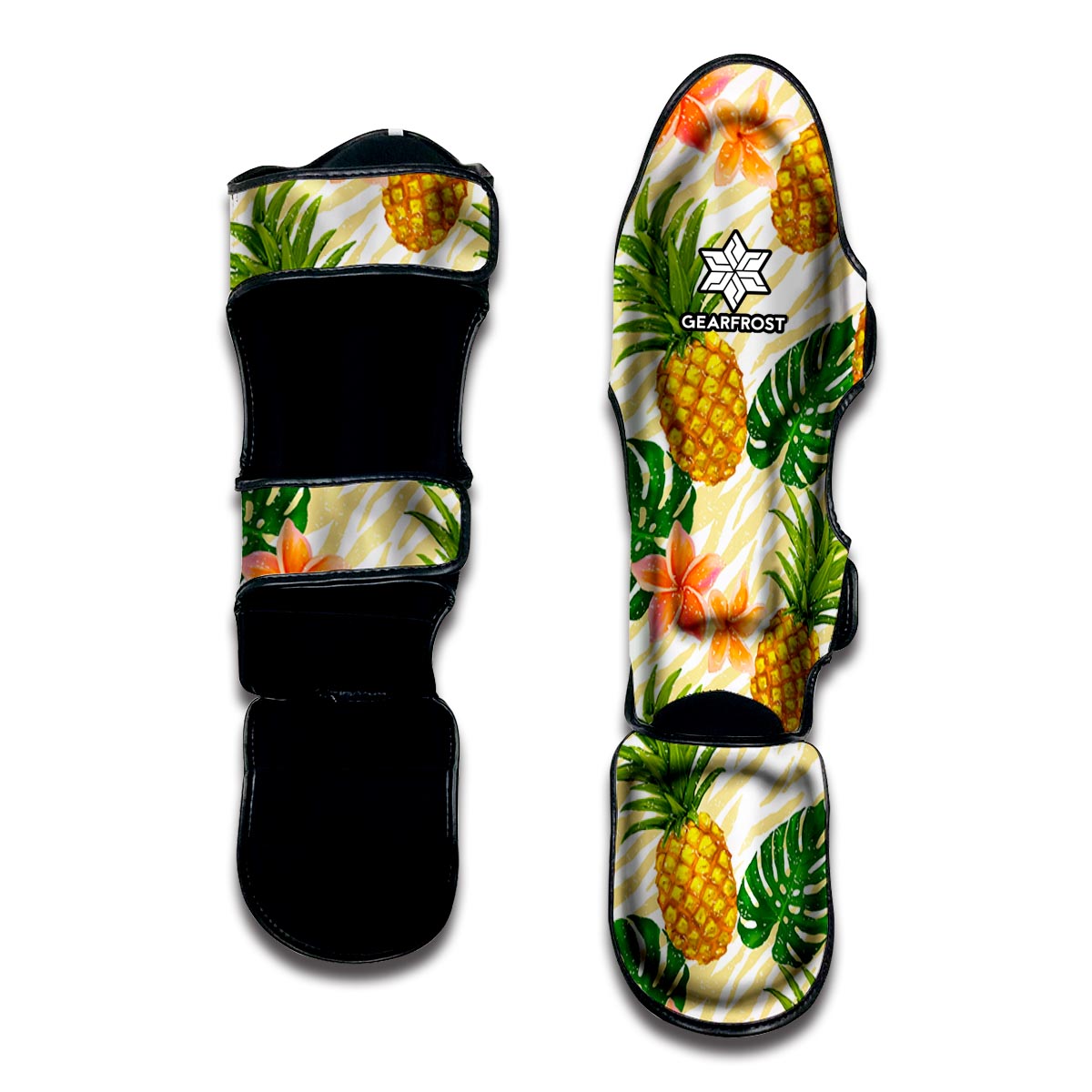 Beige Zebra Pineapple Pattern Print Muay Thai Shin Guard