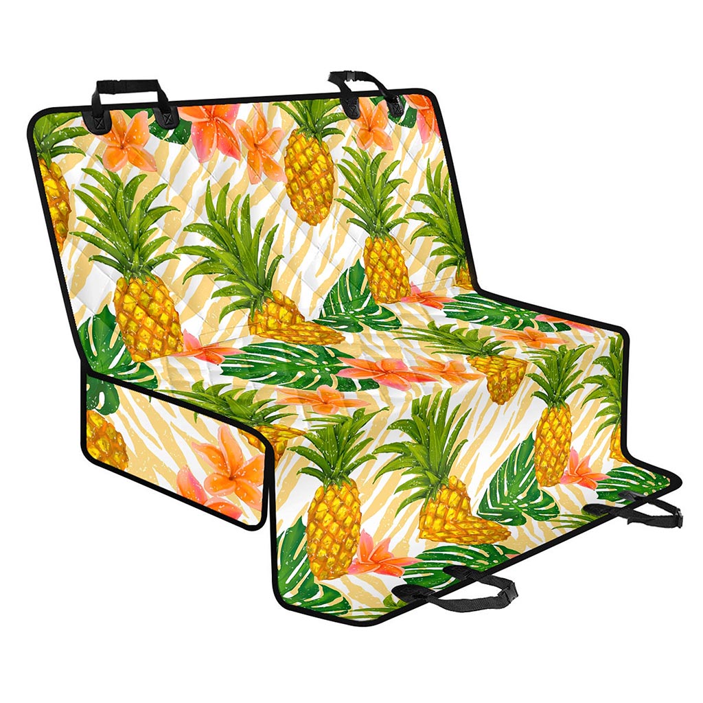 Beige Zebra Pineapple Pattern Print Pet Car Back Seat Cover