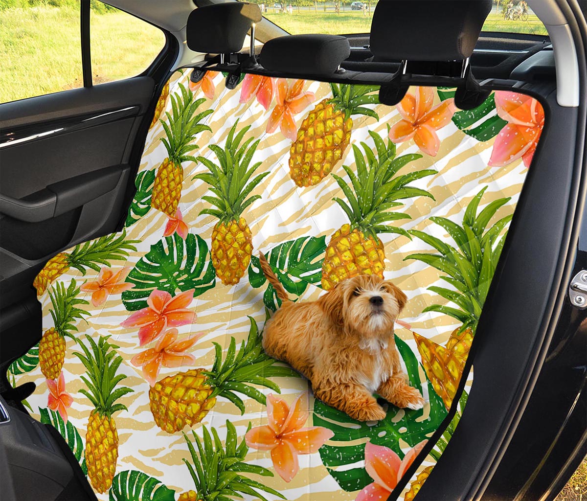 Beige Zebra Pineapple Pattern Print Pet Car Back Seat Cover