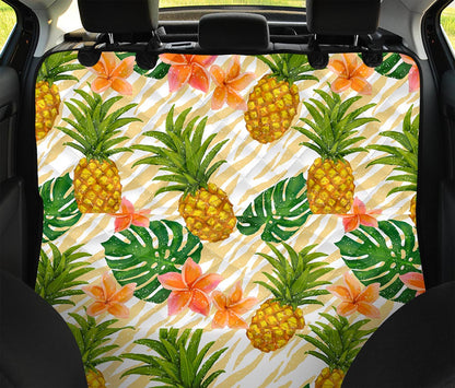 Beige Zebra Pineapple Pattern Print Pet Car Back Seat Cover
