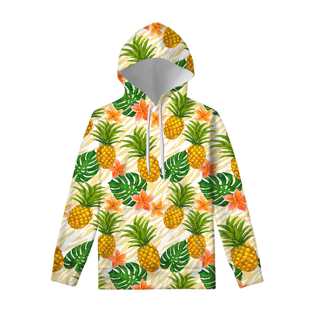Beige Zebra Pineapple Pattern Print Pullover Hoodie