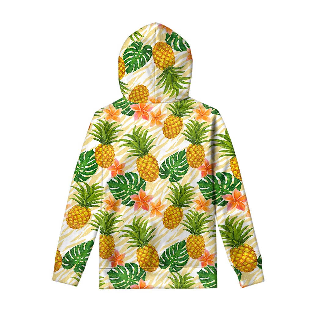 Beige Zebra Pineapple Pattern Print Pullover Hoodie