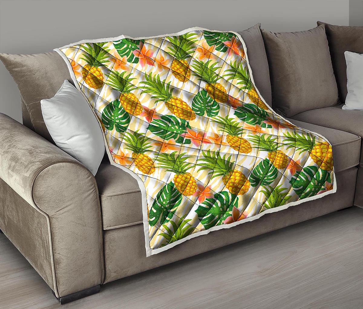 Beige Zebra Pineapple Pattern Print Quilt