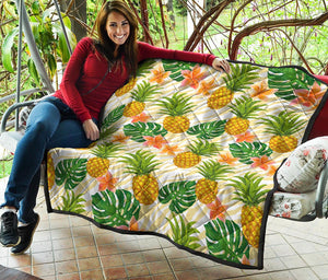 Beige Zebra Pineapple Pattern Print Quilt