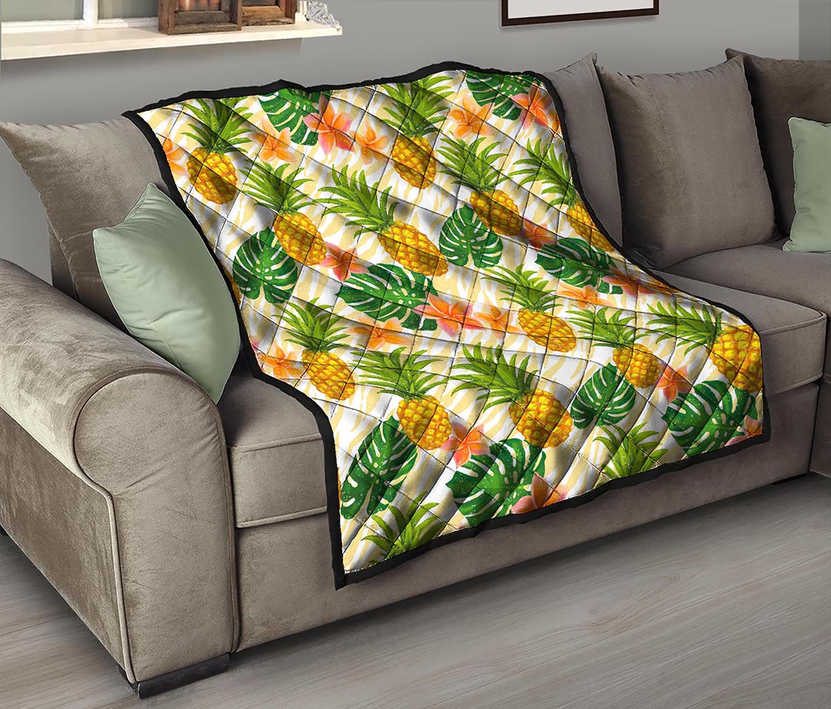 Beige Zebra Pineapple Pattern Print Quilt