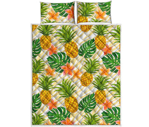 Beige Zebra Pineapple Pattern Print Quilt Bed Set