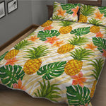 Beige Zebra Pineapple Pattern Print Quilt Bed Set