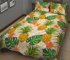 Beige Zebra Pineapple Pattern Print Quilt Bed Set