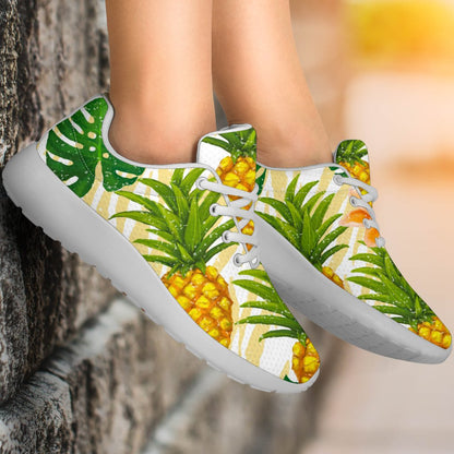 Beige Zebra Pineapple Pattern Print Sport Shoes GearFrost
