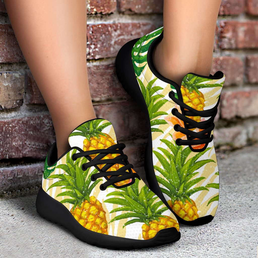 Beige Zebra Pineapple Pattern Print Sport Shoes GearFrost