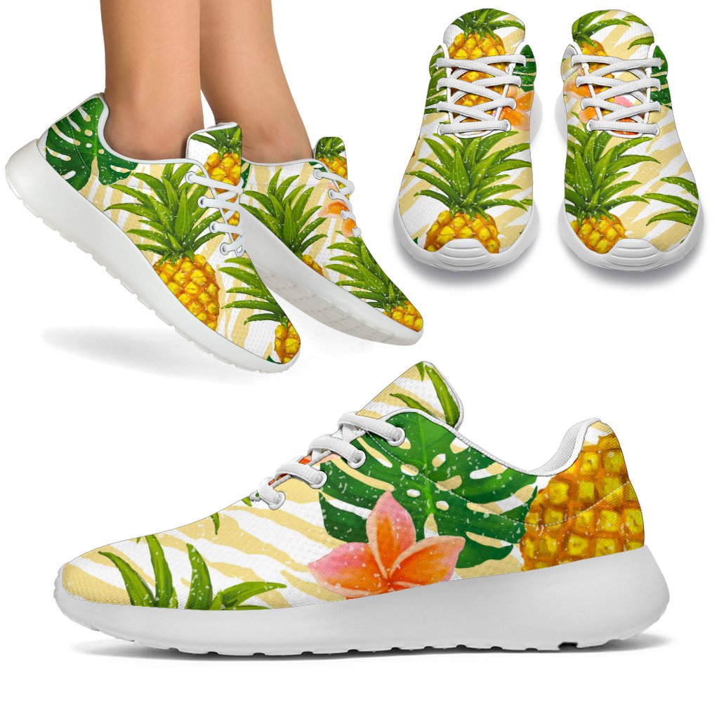Beige Zebra Pineapple Pattern Print Sport Shoes GearFrost