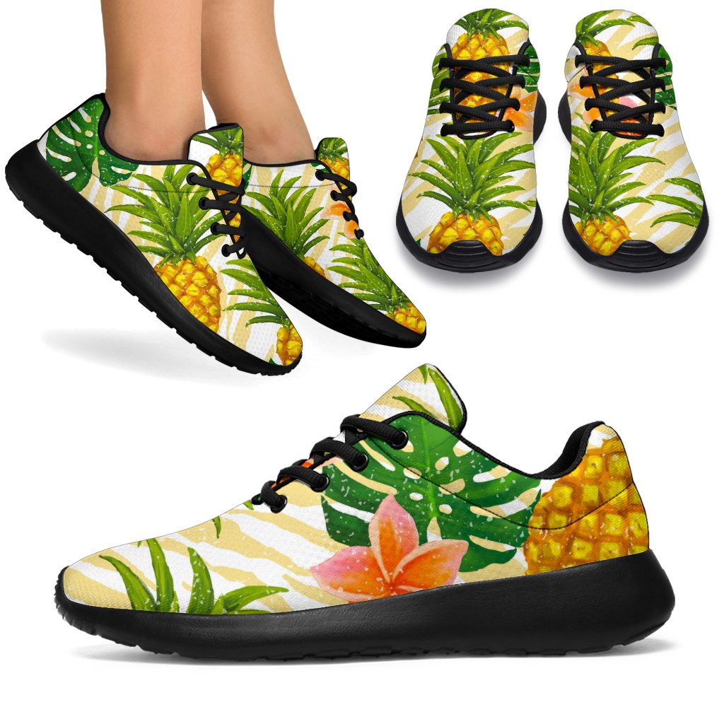 Beige Zebra Pineapple Pattern Print Sport Shoes GearFrost