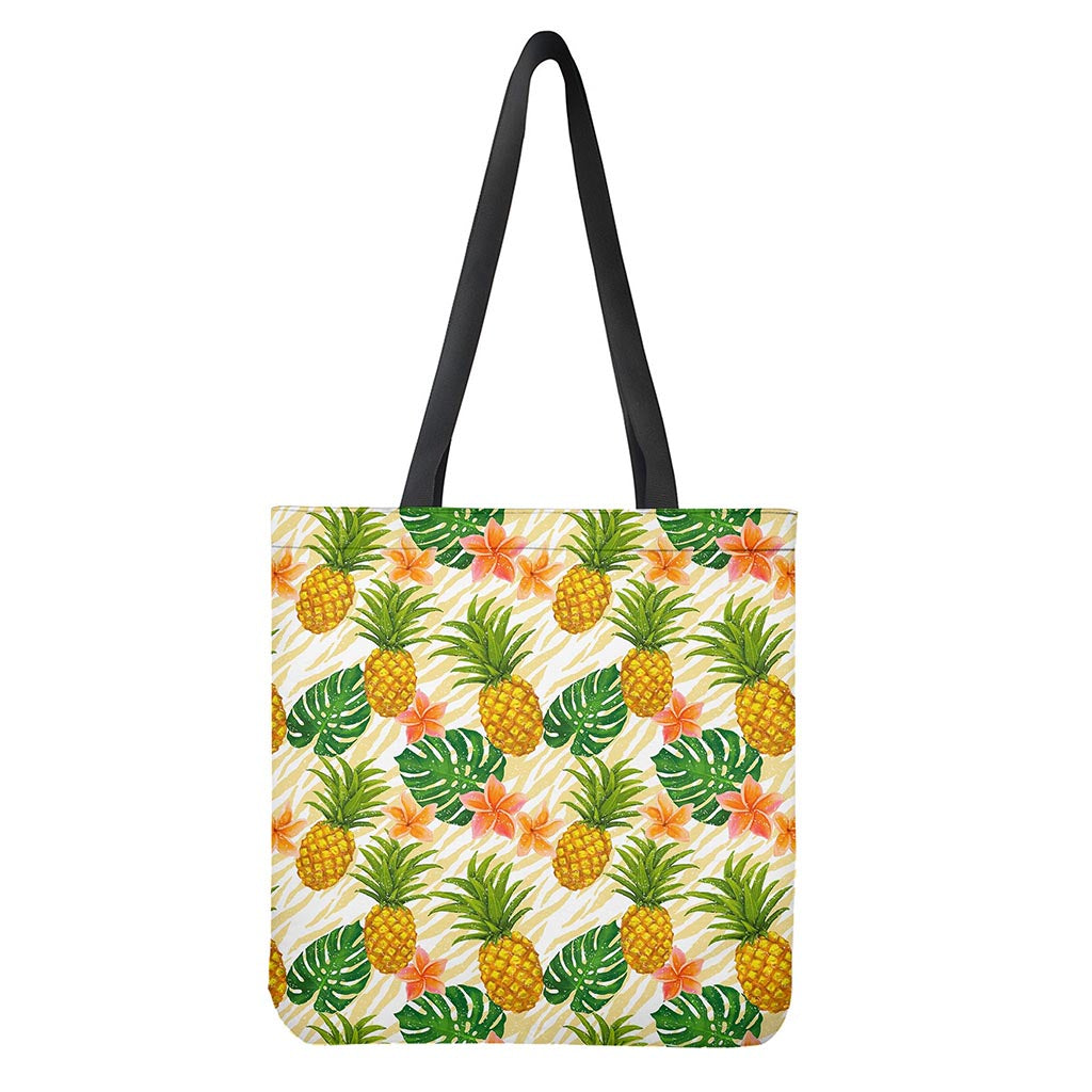 Beige Zebra Pineapple Pattern Print Tote Bag