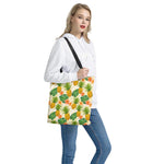 Beige Zebra Pineapple Pattern Print Tote Bag